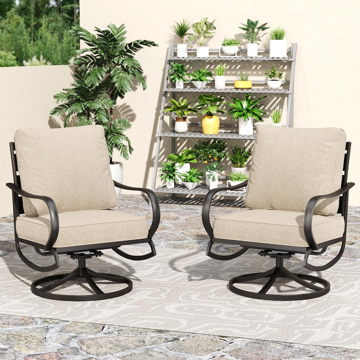 Deck Chair Lounger - Swivel Patio Chair 2 Set with