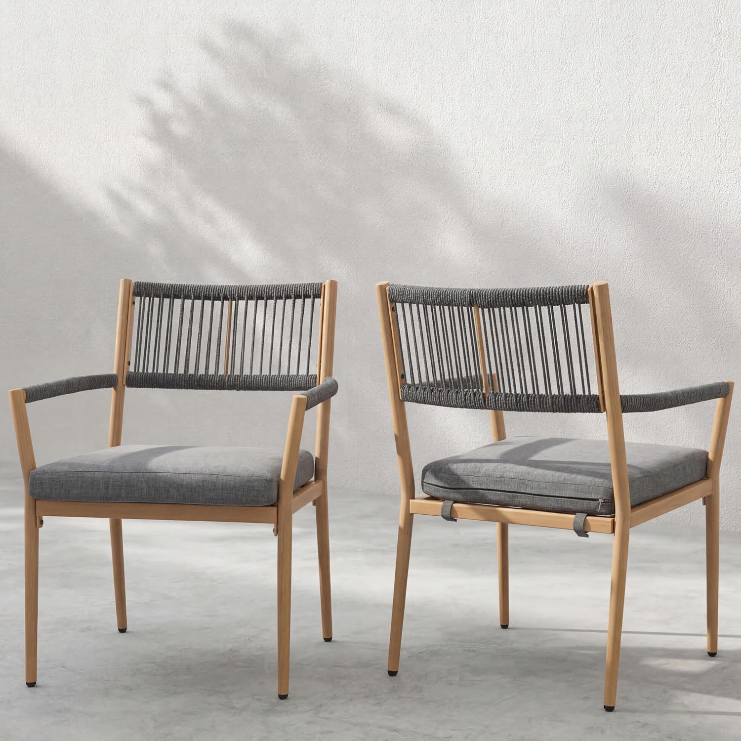 Deck Chair Lounger - Outdoor Dining Chair Rope Back Armrest