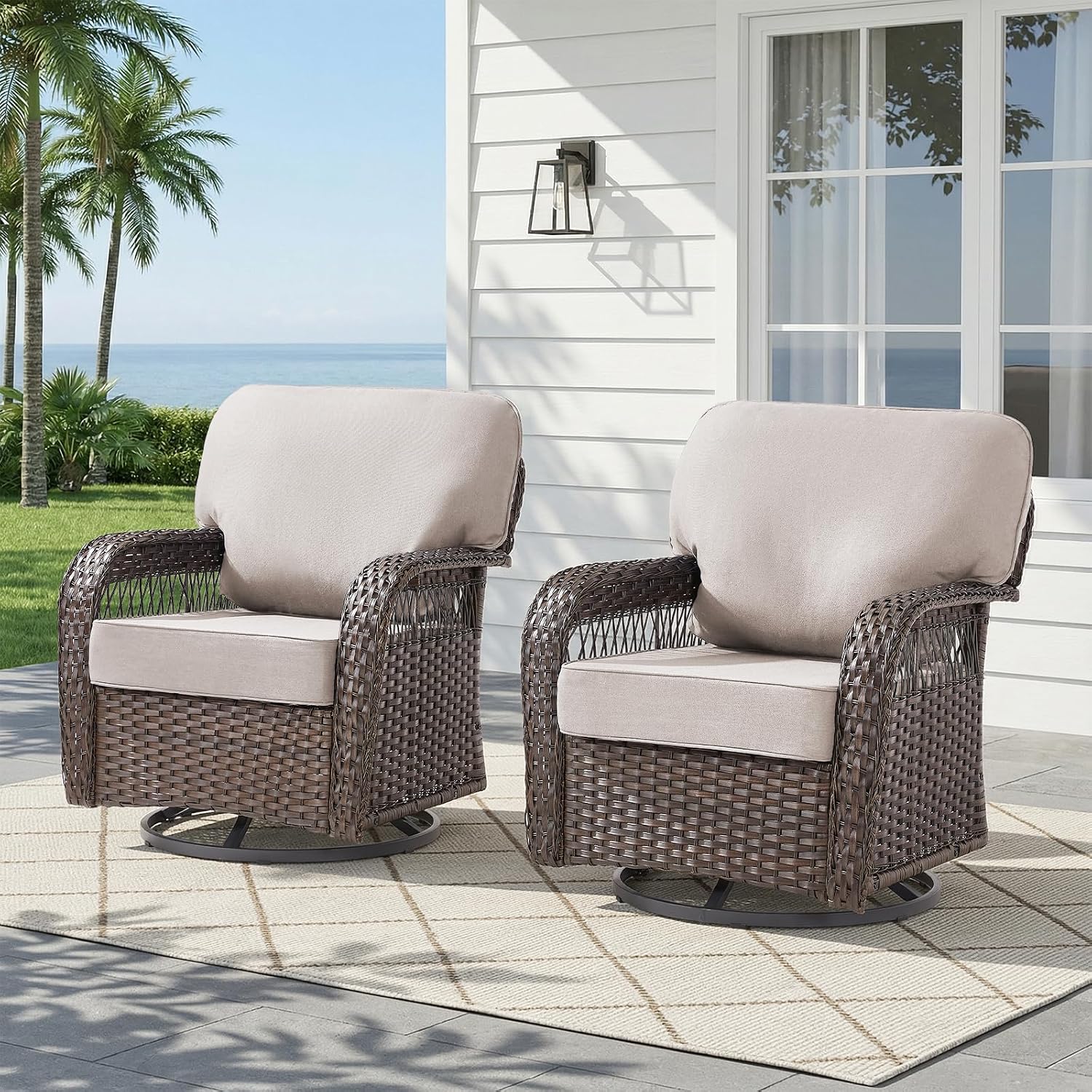 Deck Chair Lounger - Wicker Swivel Rocker Patio Chair Set