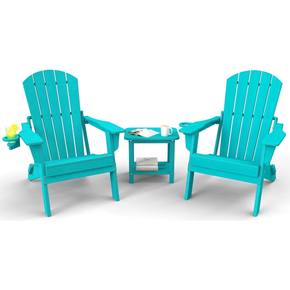 Adirondack Chair Wood - 3-Piece Folding Adirondack Chair Set -