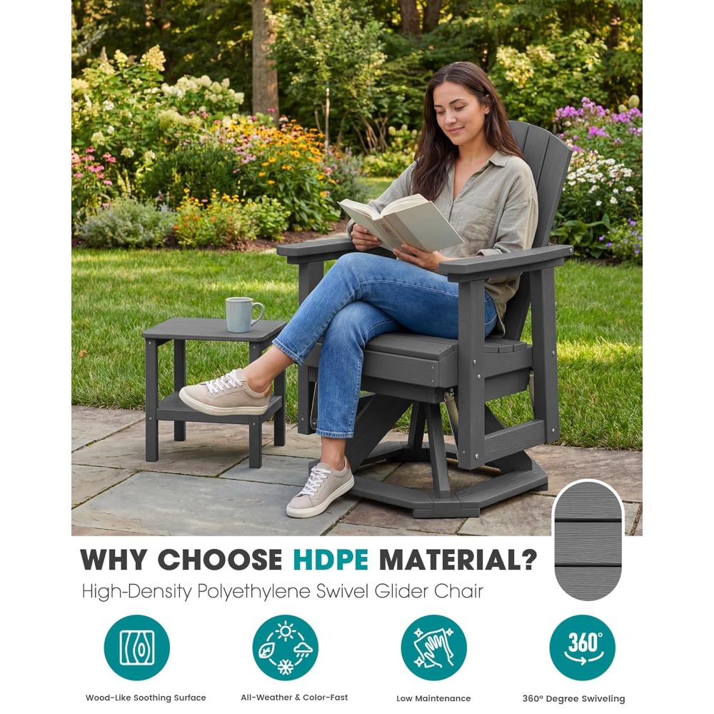 Adirondack Chair Wood - Adirondack Swivel Glider Chair, HDPE Outdoor
