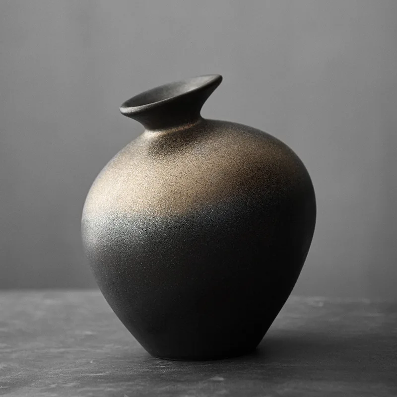 Outdoor Furniture Vintage - Japanese Style Black Terracotta Vase Imitation
