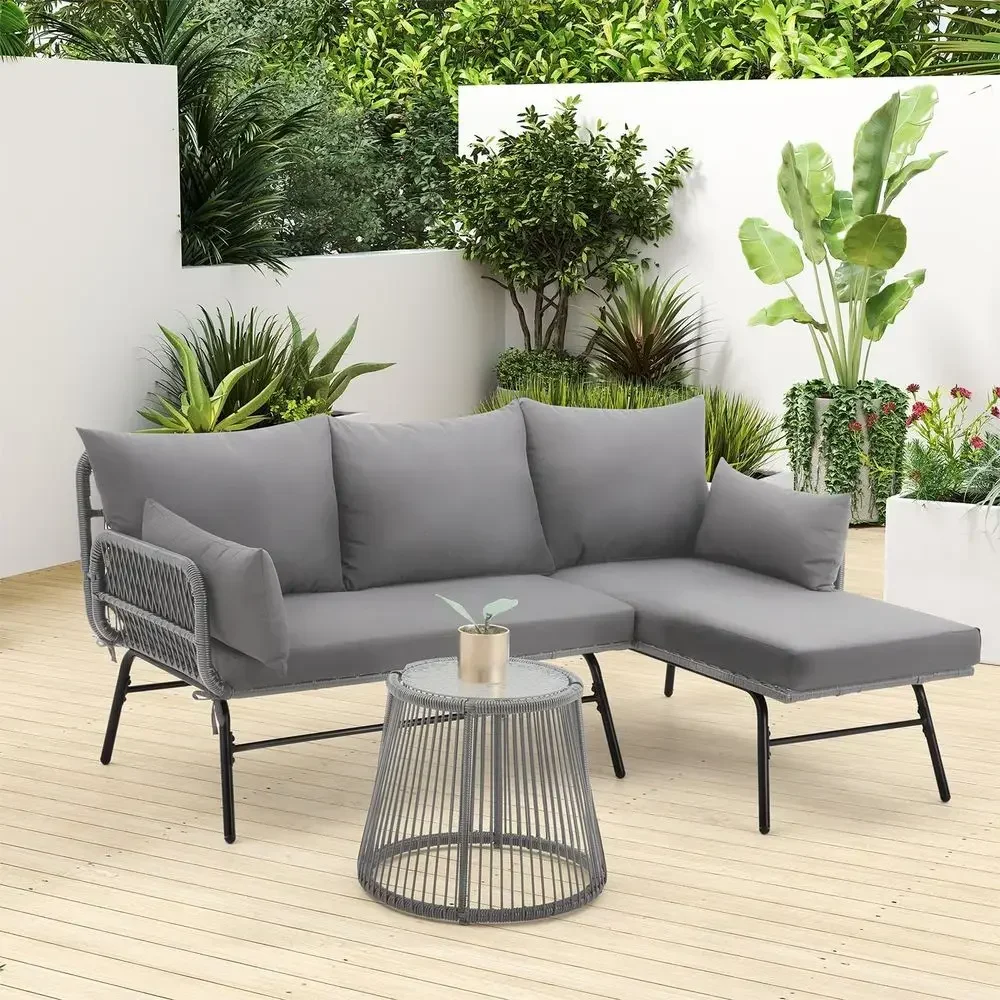 Gray L-Shaped Sectional Patio  - Outdoor Furniture L Shape ulasan dan harga