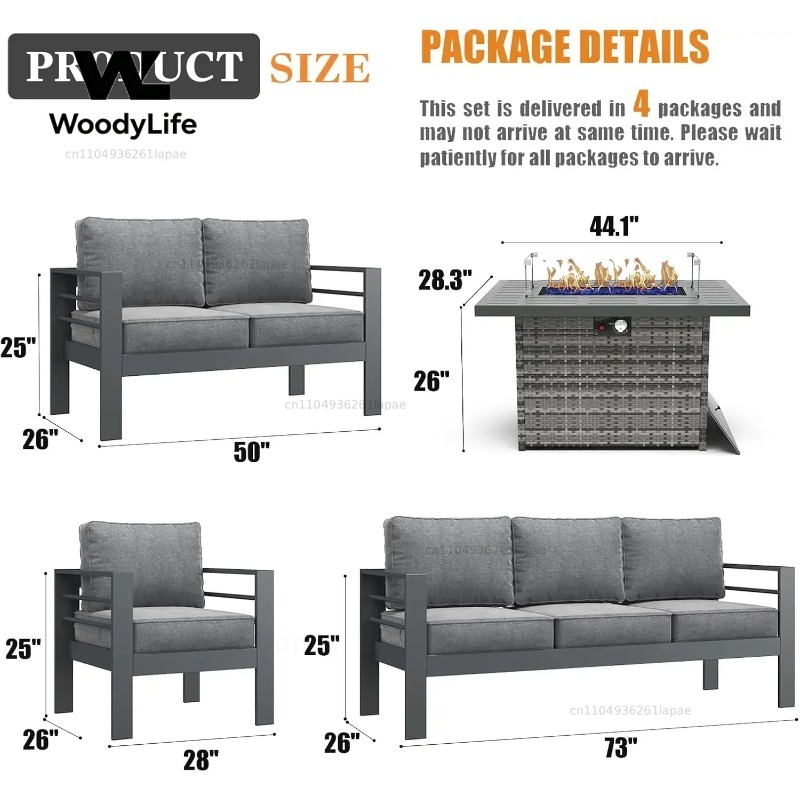 L5 Pieces Modern Aluminum Pati - Outdoor Furniture Set With Fire Pit ulasan dan harga
