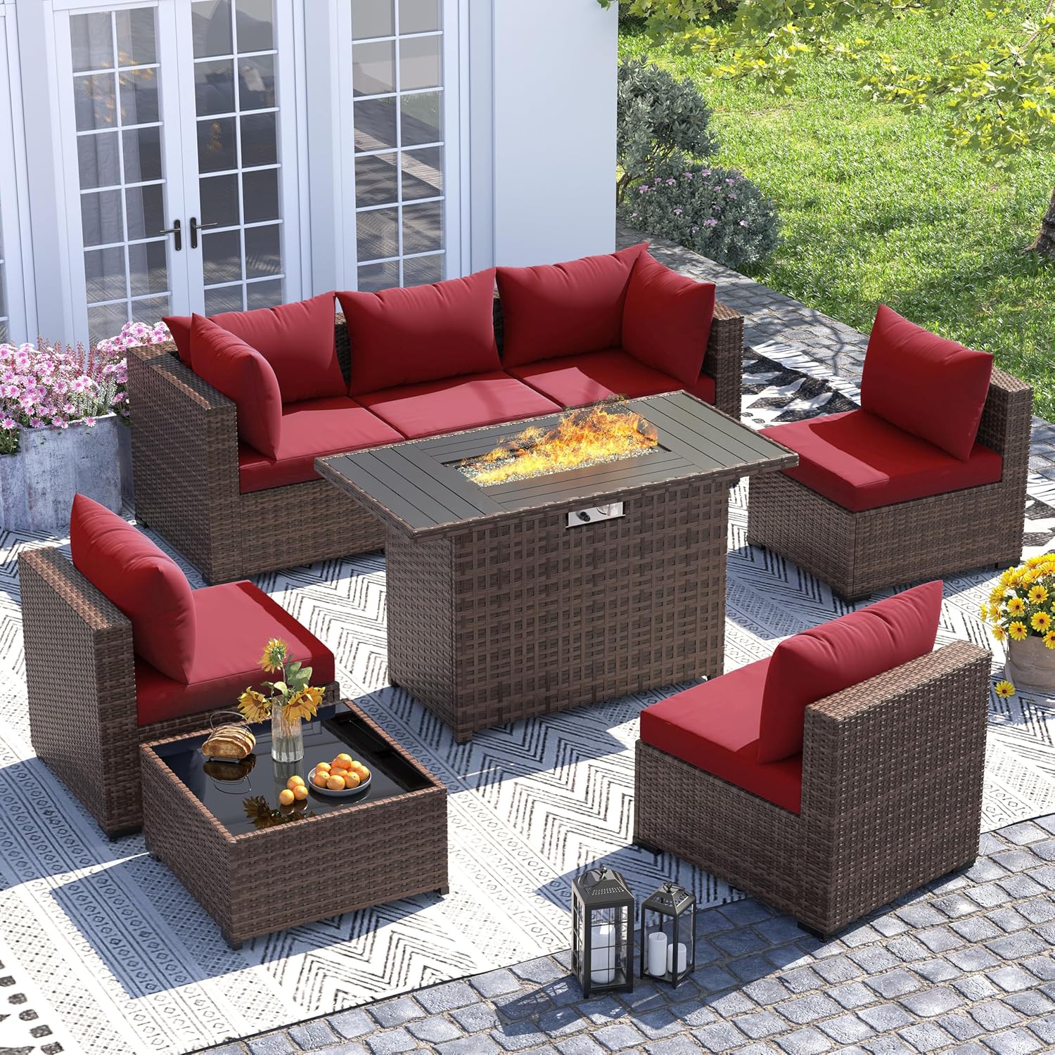 8pc All-Weather Wicker Section - Outdoor Furniture Set With Fire Pit ulasan dan harga