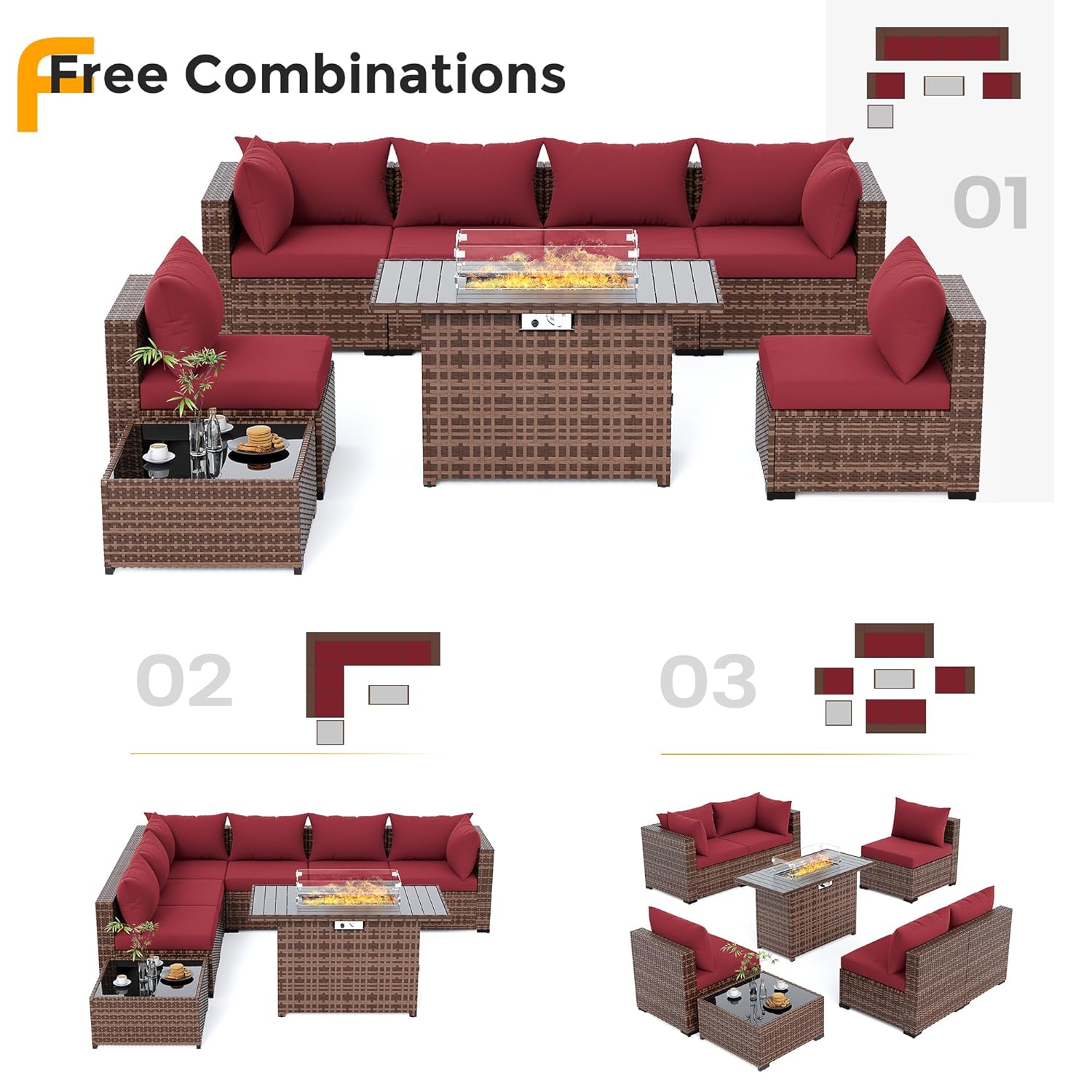 8pc All-Weather Wicker Section - Outdoor Furniture Set With Fire Pit ulasan dan harga
