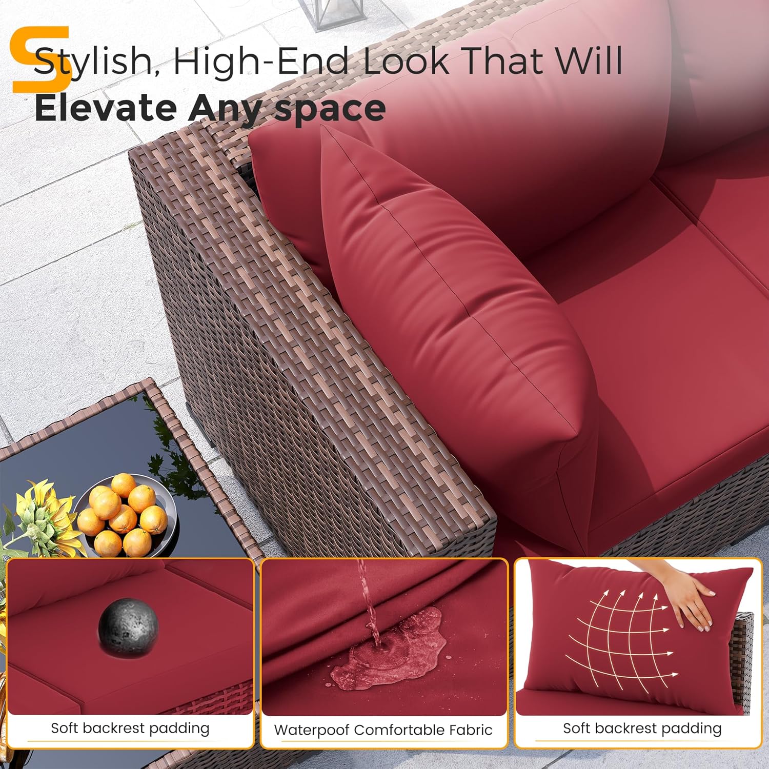 8pc All-Weather Wicker Section - Outdoor Furniture Set With Fire Pit ulasan dan harga