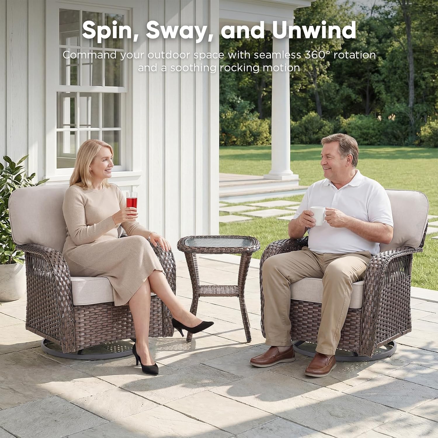 Wicker Swivel Rocker Patio Cha - Deck Chair Lounger ulasan dan harga