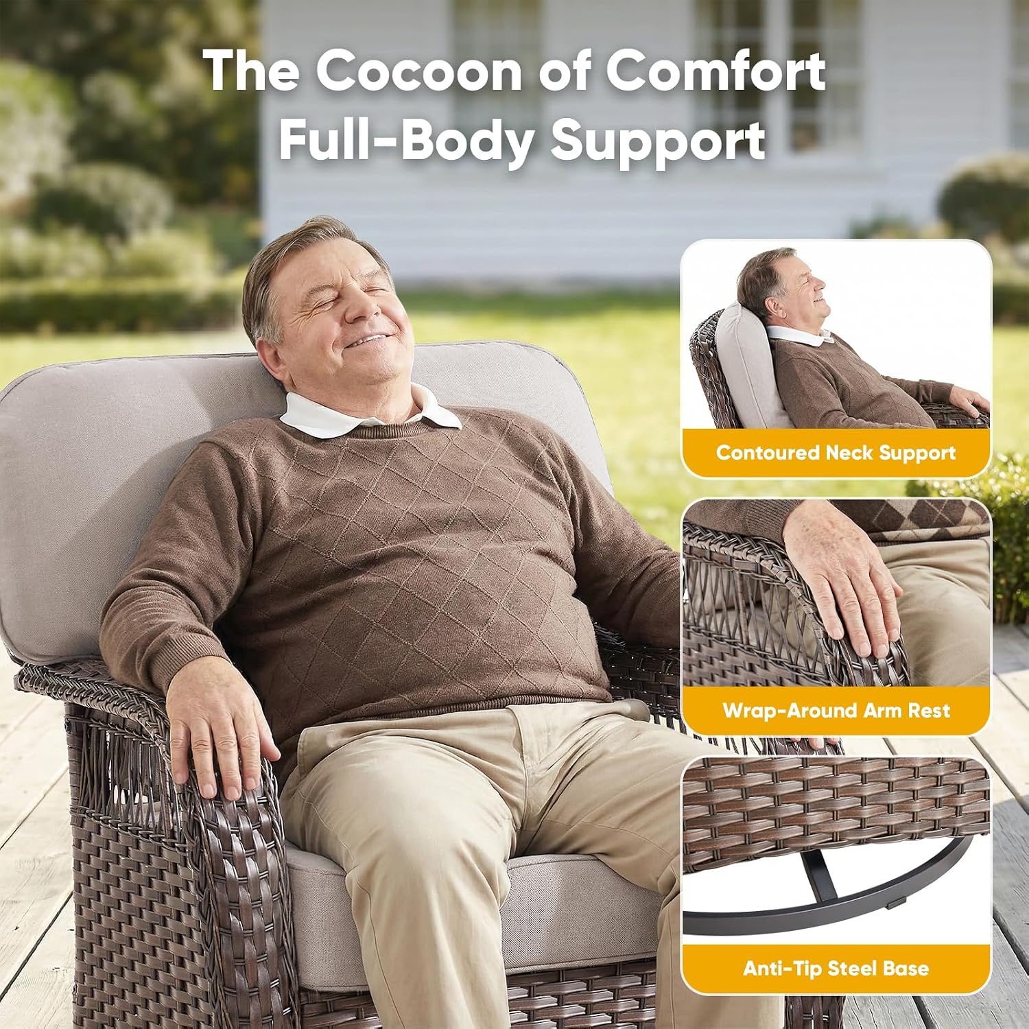 Wicker Swivel Rocker Patio Cha - Deck Chair Lounger ulasan dan harga