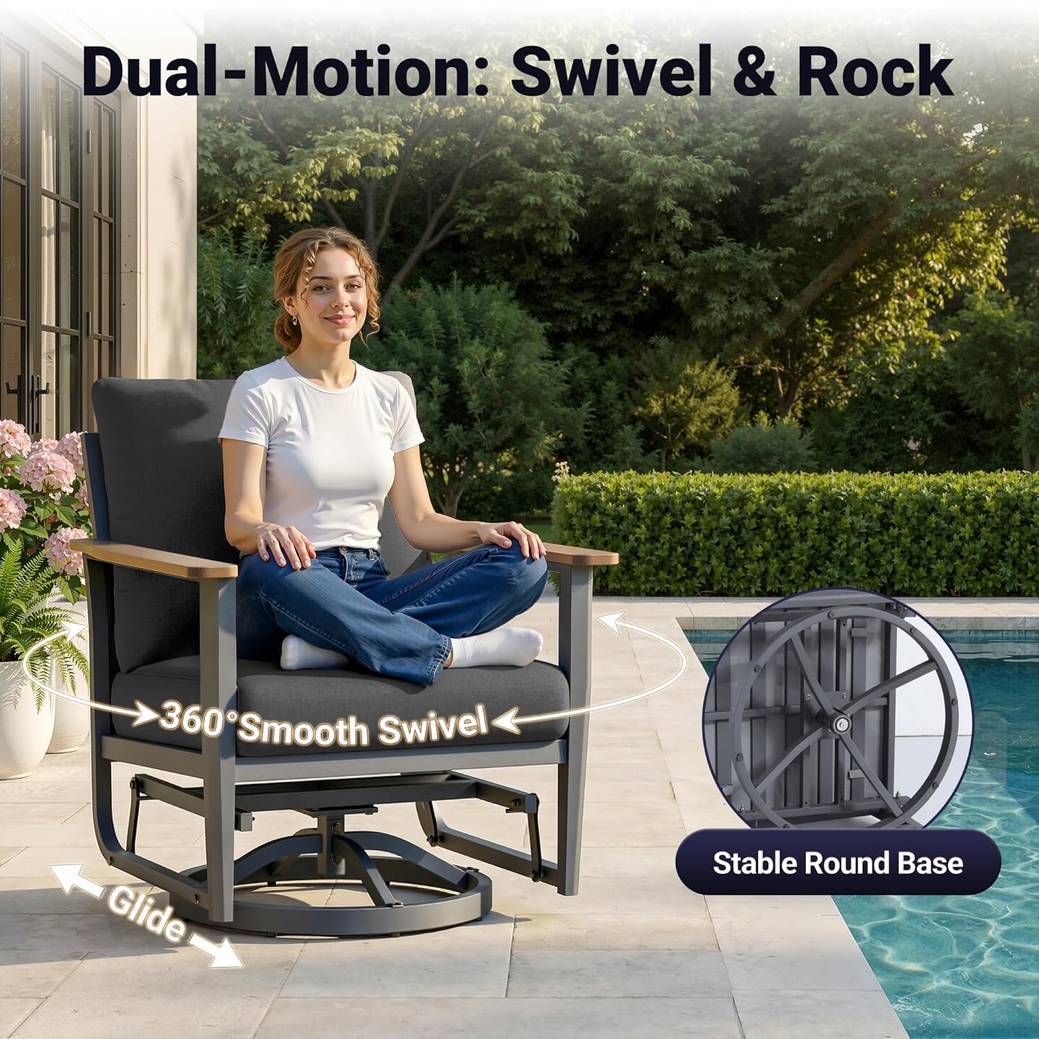 5pc Aluminum Patio Set Swivel  - Outdoor Furniture Set With Fire Pit ulasan dan harga