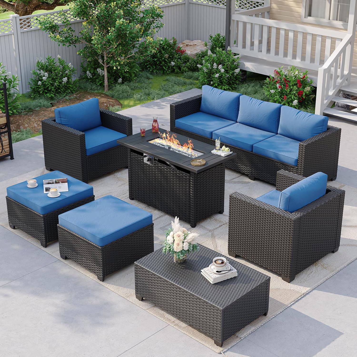 Navy Blue Outdoor Sectional So - Outdoor Furniture Set With Fire Pit ulasan dan harga