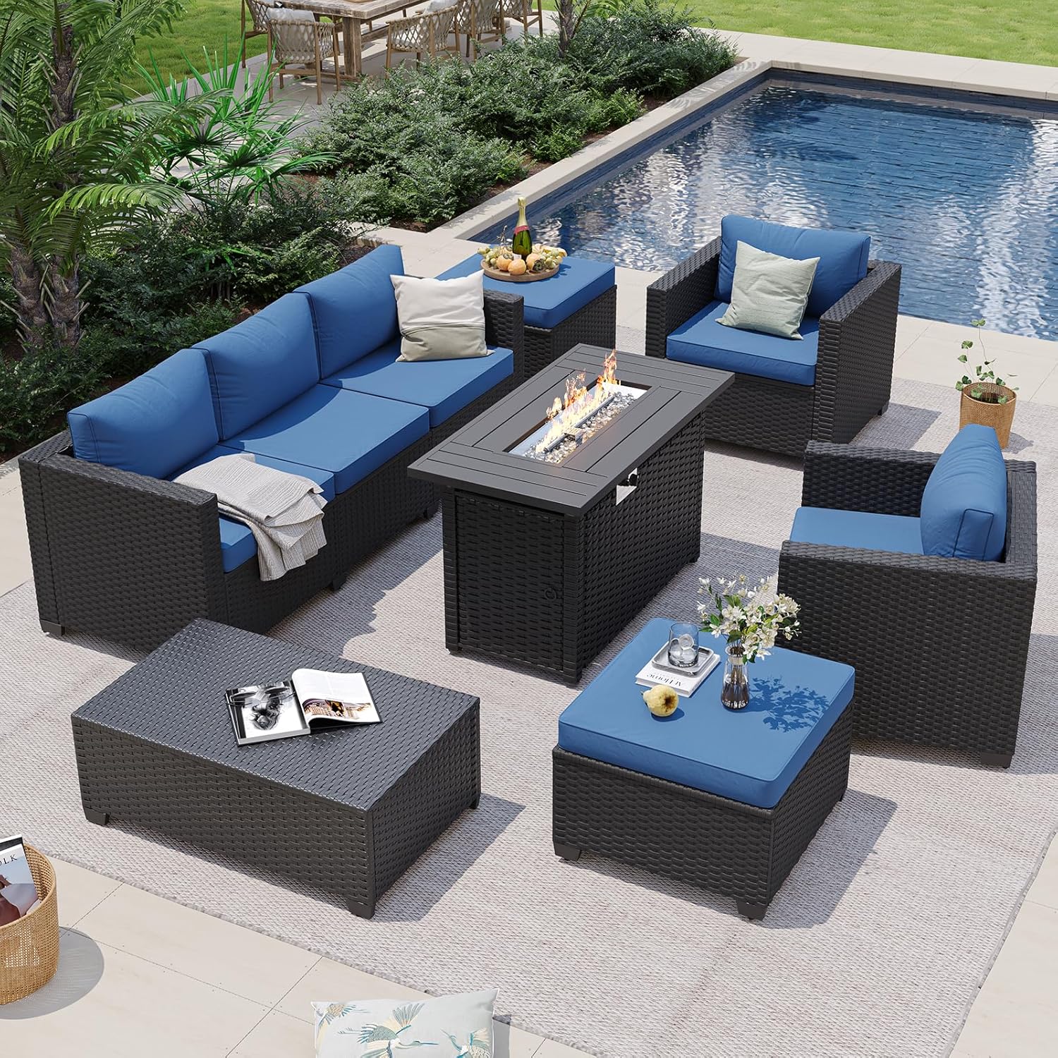 Navy Blue Outdoor Sectional So - Outdoor Furniture Set With Fire Pit ulasan dan harga
