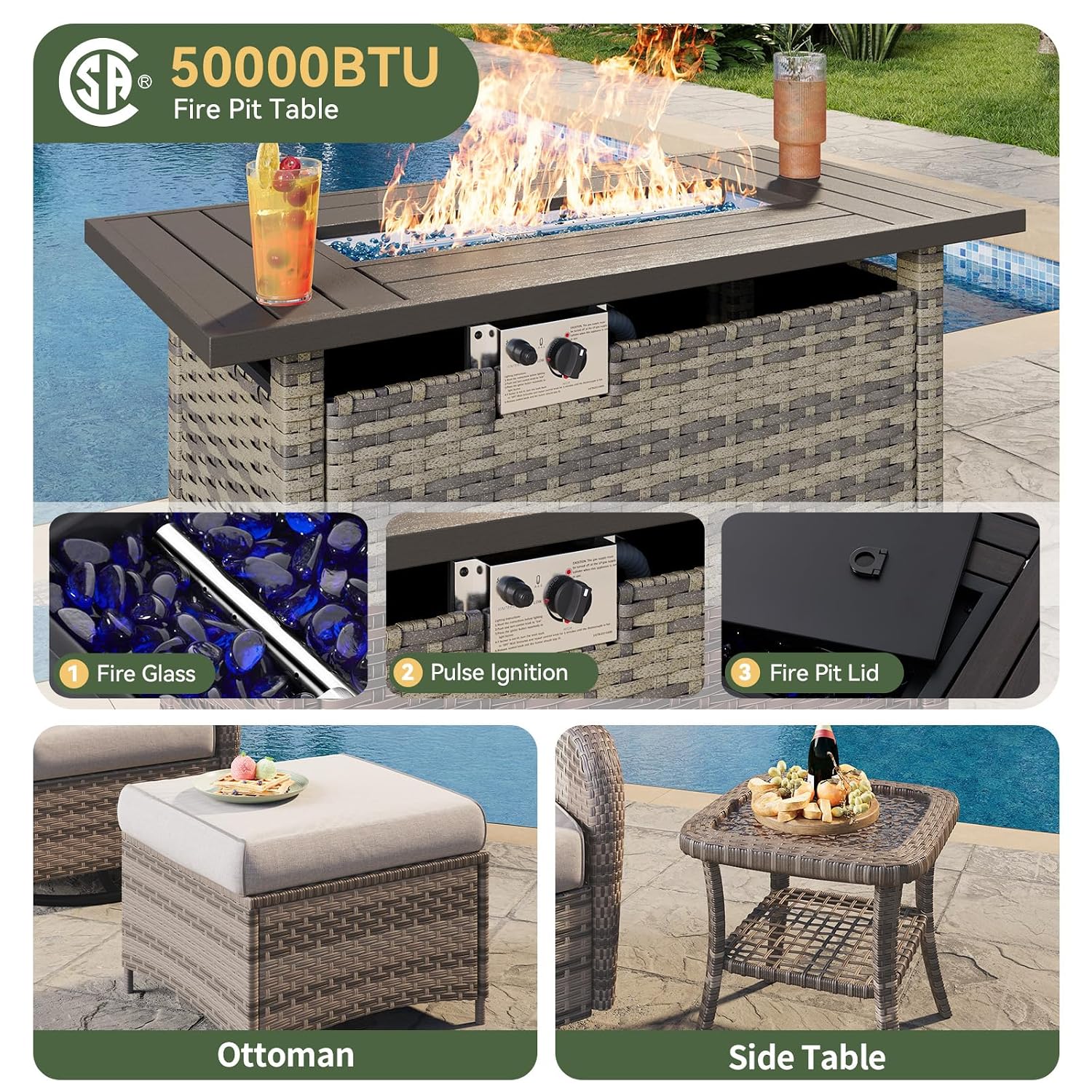7-Piece Wicker Patio Set with  - Outdoor Furniture Set With Fire Pit ulasan dan harga